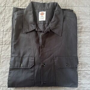 Dickies Long Sleeve Work Shirt Men's 2XL Black Pockets Uniform Shirt EUC